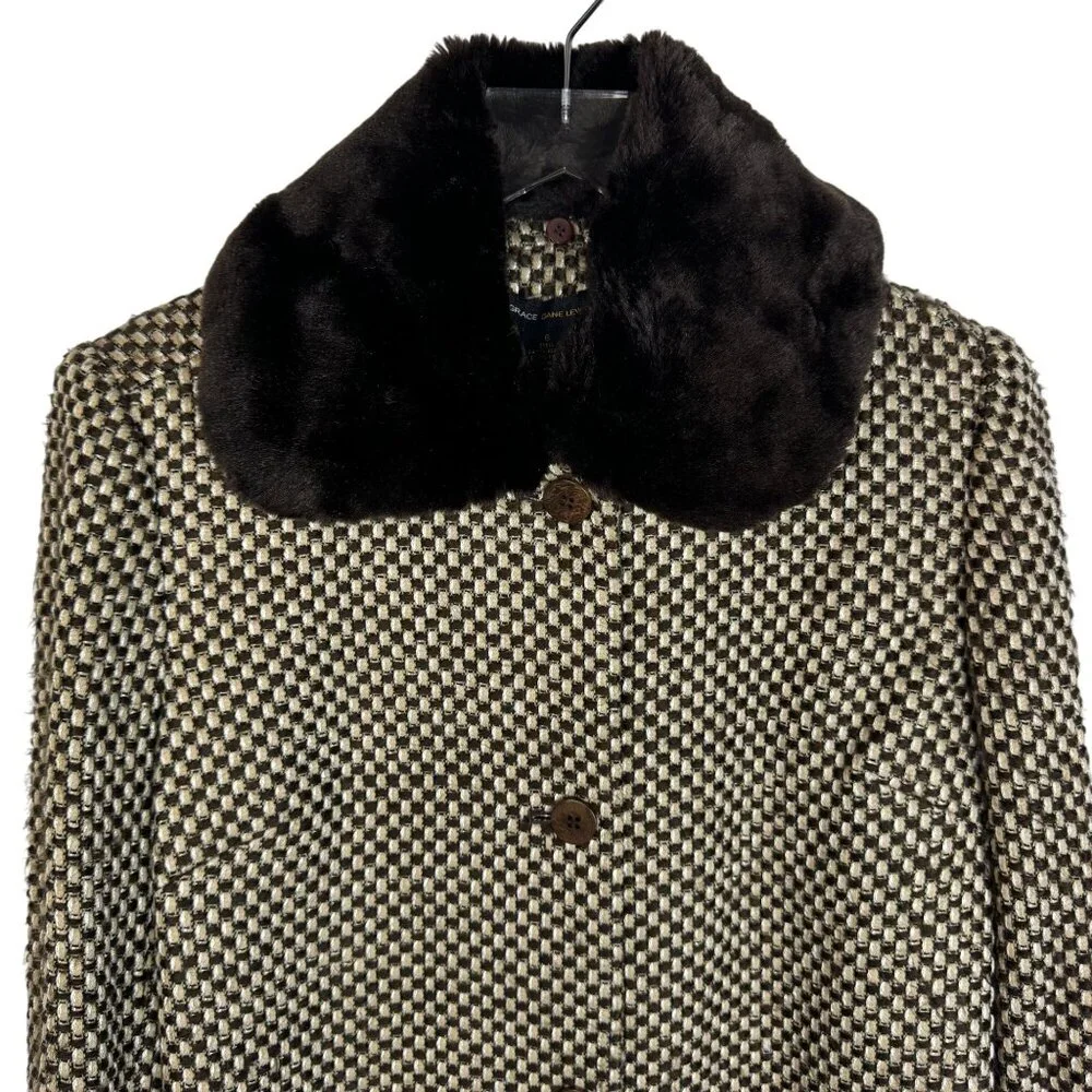 Grace Dane Lewis Vienna Wool Blend Faux Fur Trim Coat Size 6 Vanilla Latte Multi - Picture 2 of 11
